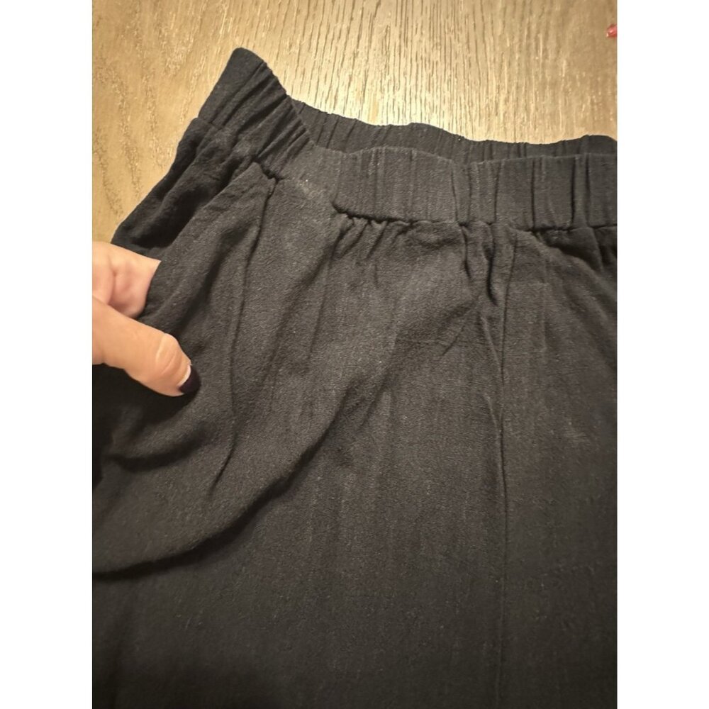 Rachel Pally Crop Palazzo Linen Pull On Elastic Waist Large Black Pockets Boho - Picture 8 of 11
